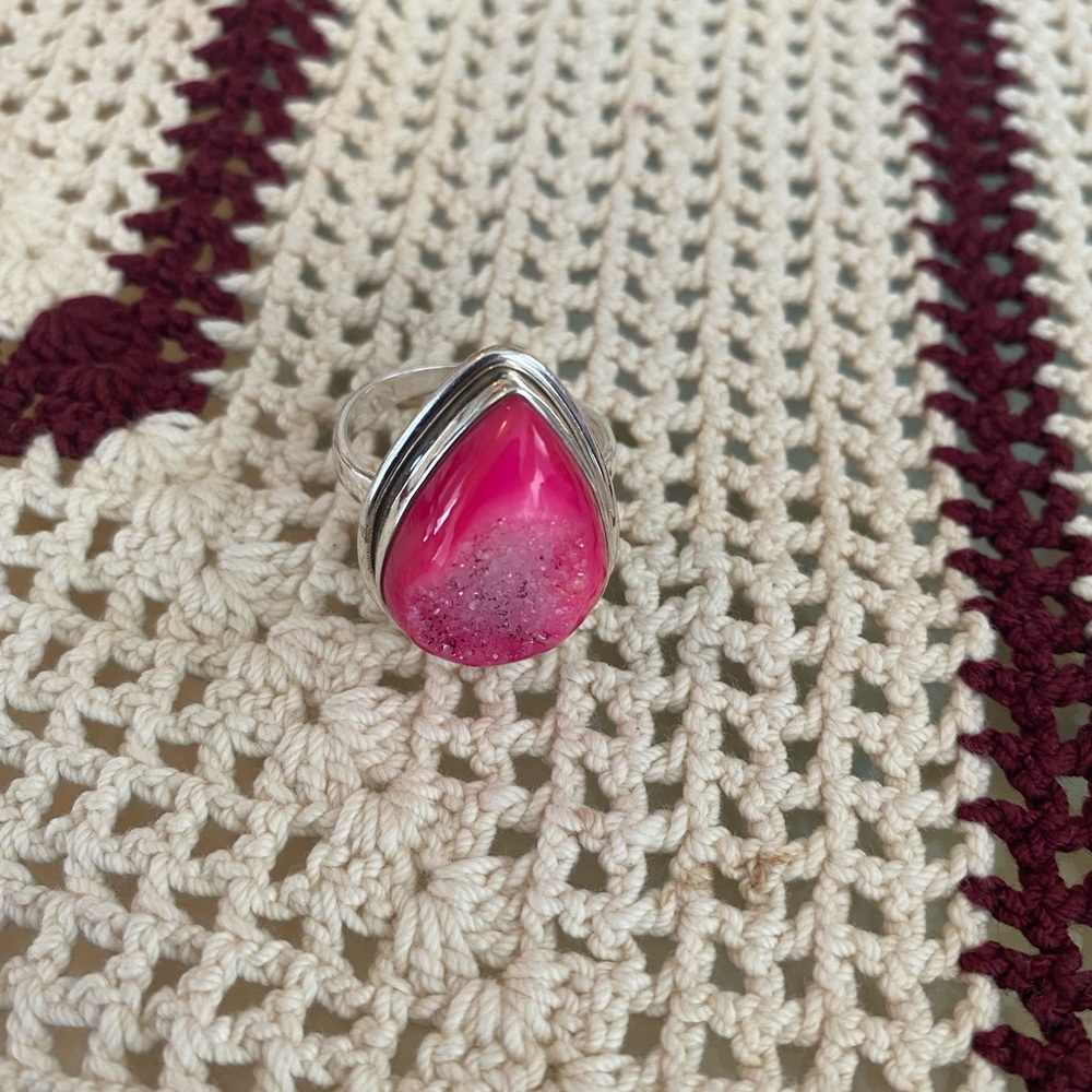Pink druzy ring